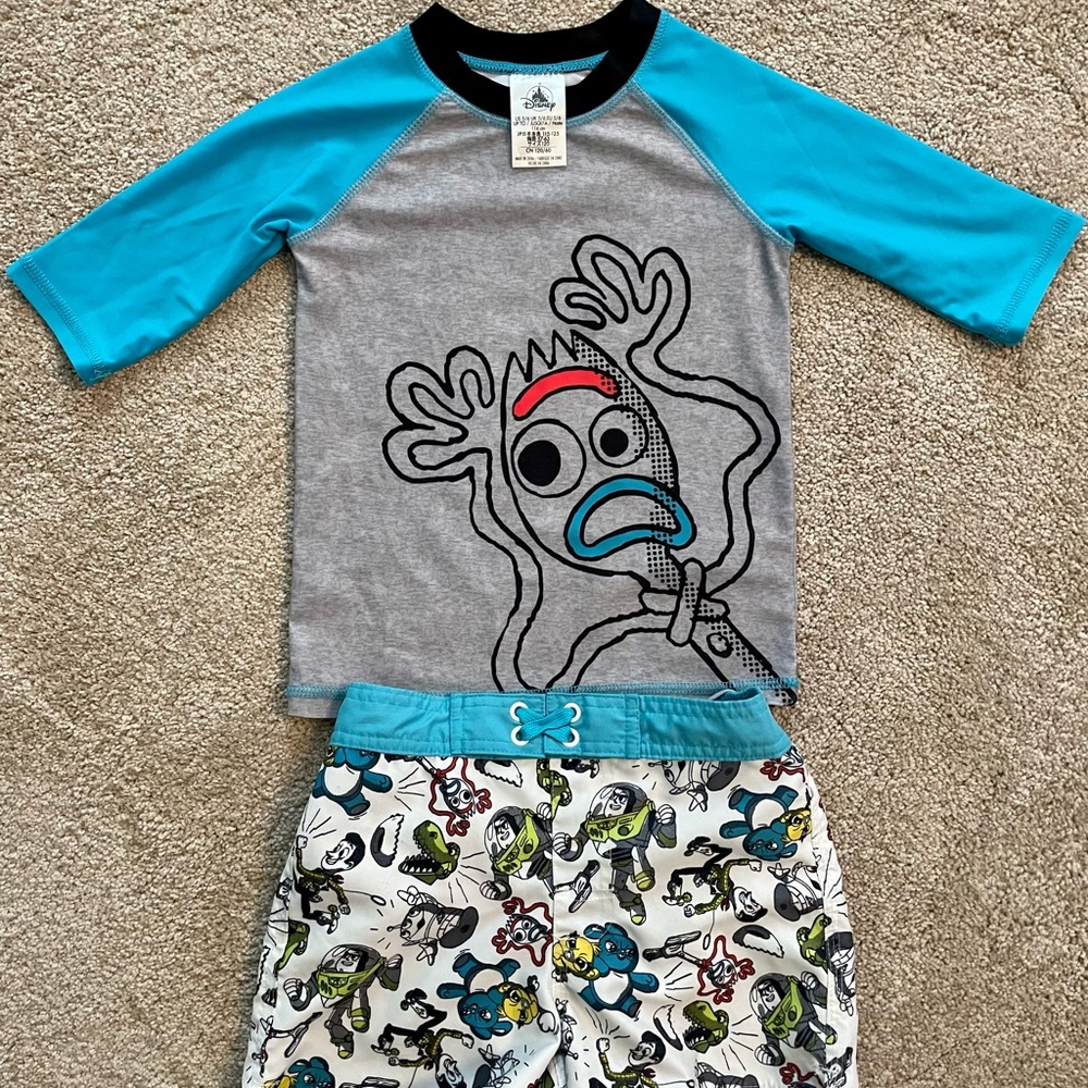 Disney Toy Story boys swim suit, size 5-6 with sandals (size 2/3)